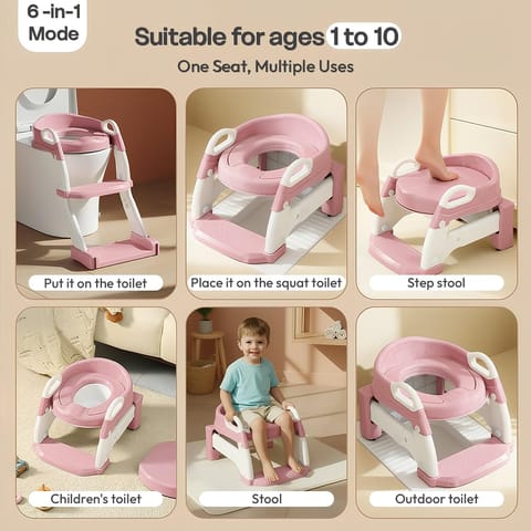 StarAndDaisy potty seat for kids 2-5 years, Multi-functional Baby Potty training seat/chair with cushion for Boys & Girls, Ladder Potty Trainer with Detachable Potty Bowl,Non-Slip Splash Guard -Pink