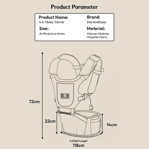 StarAndDaisy 4-in-1 Baby Carrier for 0 to 3 Year Baby/Kangaroo Bag with Comfortable Soft Hip Seat/Baby Carrier - 4 Carrying Positions, 2 Storage Pockets