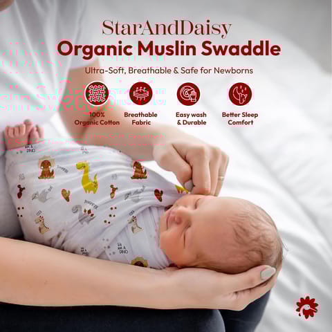 StarAndDaisy Soft Muslin Swaddle Blankets Pack of 3, 100% Pure Cotton Baby Blanket Set, Large Multipurpose Swaddling Wraps for Newborns Baby - Self-Soothing Swaddle. (Rainbow)