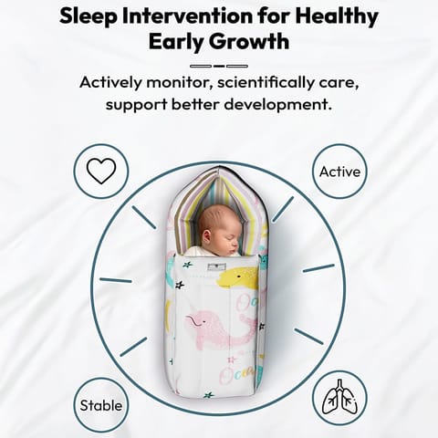 StarAndDaisy 2-in-1 Baby Sleeping Bag with Mosquito Net for Newborn/Soft & Breathable Cotton Sleeping Sack Cum Wrapper/Foldable Bag for Baby Protection/Infant (0-12 Months)-Ocean Print