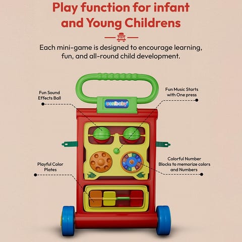 Uonibaby by StarAndDaisy Baby Walkers for 6-18 Month Baby Boy & Girl/Baby Activity Walker Learning Push Walker with Foldable Music and Toy Bar/Walker for Kids - Red