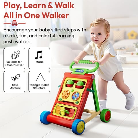 Uonibaby by StarAndDaisy Baby Walkers for 6-18 Month Baby Boy & Girl/Baby Activity Walker Learning Push Walker with Foldable Music and Toy Bar/Walker for Kids - Red