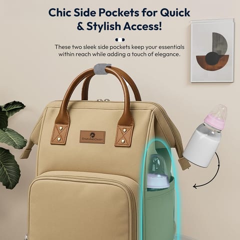 StarAndDaisy Diaper Backpack For Mothers For Travel/Diaper Bags For Mom With Multi Compartments, Insulated Bottle Pockets, Waterproof, Ultra Soft Oxford Fabric, 24Lt Capacity - Beige