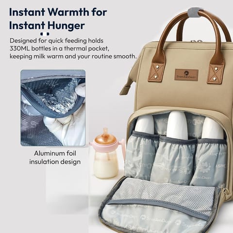 StarAndDaisy Diaper Backpack For Mothers For Travel/Diaper Bags For Mom With Multi Compartments, Insulated Bottle Pockets, Waterproof, Ultra Soft Oxford Fabric, 24Lt Capacity - Beige