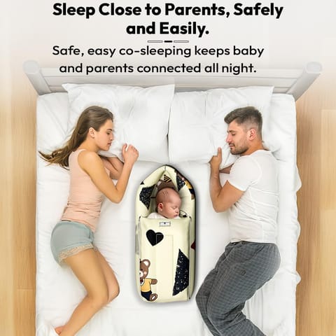 StarAndDaisy 3 in 1 Baby Sleeping Bag for New Born/Baby Carrier for New Born/Soft and Comfortable Baby Bed for 0-12 Months/Foldable & Washable Cotton Design -Teddy Print
