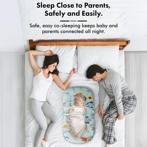 StarAndDaisy 3 in 1 Baby Mosquito net/Nest for Sleeping - Mosquito net for Newborn Baby/Soft and Comfortable Bed, Washable Cotton Design for 0-12 Months Baby -Aqua Print