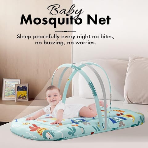StarAndDaisy 3 in 1 Baby Mosquito net/Nest for Sleeping - Mosquito net for Newborn Baby/Soft and Comfortable Bed, Washable Cotton Design for 0-12 Months Baby -Aqua Print