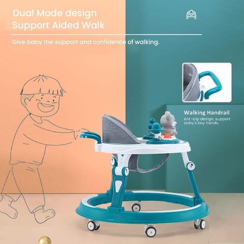 StarAndDaisy 360 Baby Walker 6-24 Months / 7 Level Height Adjustment Walker for Kids Boy and Girl with Switchable Food & Musical Toy Tray/Premium Baby Walker - Blue