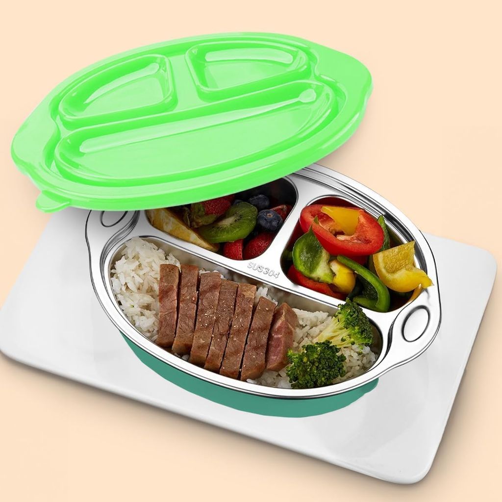 StarAndDaisy Stainless Steel Divided Baby Feeding Plates for Babies (Green)