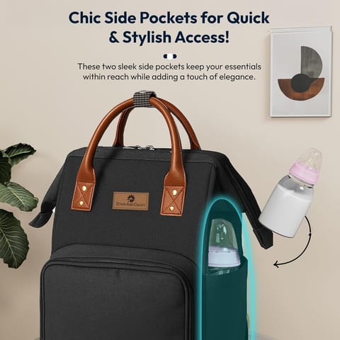 StarAndDaisy Diaper Backpack For Mothers For Travel/Diaper Bags For Mom With Multi Compartments, Insulated Bottle Pockets, Waterproof, Ultra Soft Oxford Fabric, 24Lt Capacity - Black