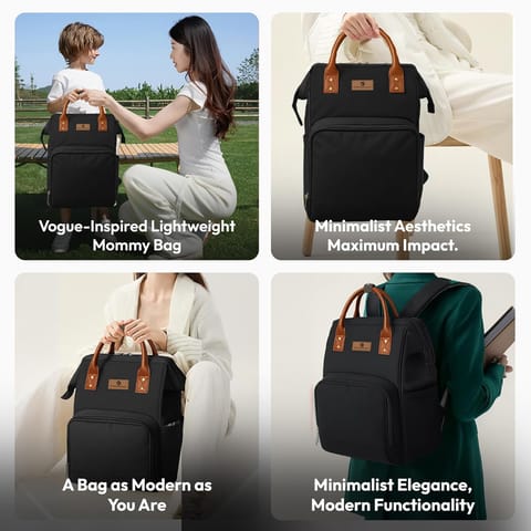 StarAndDaisy Diaper Backpack For Mothers For Travel/Diaper Bags For Mom With Multi Compartments, Insulated Bottle Pockets, Waterproof, Ultra Soft Oxford Fabric, 24Lt Capacity - Black