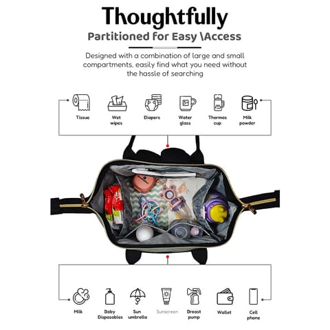 StarAndDaisy Diaper Bag for Mothers for Travel/Maternity Bag with 16 Multi-Purpose Pockets with Quick Access Diaper & Mobile Pocket/Diaper Bag for Baby-black