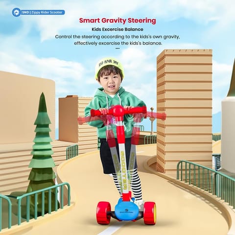 StarAndDaisy Kick Scooter for Kids 3-12 Years / 3 Wheels Kids Scooter with LED Light, 4-Level Height Adjustable Handle Height, Foldable Design, Extra-Wide Deck, Rear Break -(Red)