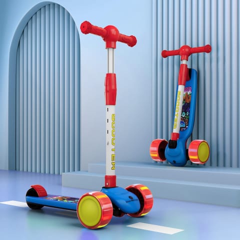 StarAndDaisy Kick Scooter for Kids 3-12 Years / 3 Wheels Kids Scooter with LED Light, 4-Level Height Adjustable Handle Height, Foldable Design, Extra-Wide Deck, Rear Break -(Red)