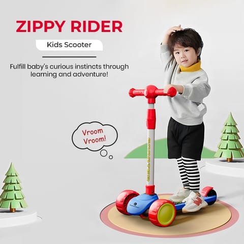 StarAndDaisy Kick Scooter for Kids 3-12 Years / 3 Wheels Kids Scooter with LED Light, 4-Level Height Adjustable Handle Height, Foldable Design, Extra-Wide Deck, Rear Break -(Red)