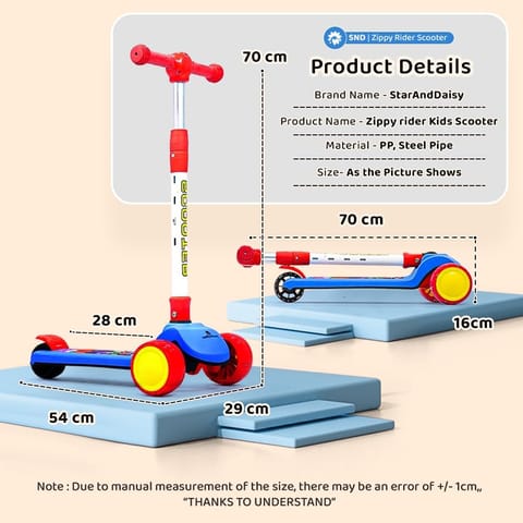 StarAndDaisy Kick Scooter for Kids 3-12 Years / 3 Wheels Kids Scooter with LED Light, 4-Level Height Adjustable Handle Height, Foldable Design, Extra-Wide Deck, Rear Break -(Red)