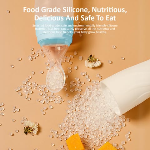 StarAndDaisy Squeeze Spoon +4 Month Baby, BPA Freen Premium Baby Food Feeder Squeeze Spoon with Leak Proof Sheet Cover, 90ML Bottle, Soft Silicone Tip- Pink