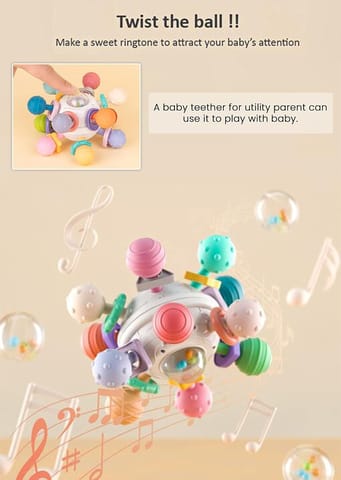 StarAndDaisy Teether Teething Toys for Baby 6-12 Months Kids, Soft Silicone & BPA Free (Mball-Grey-Multicolor)