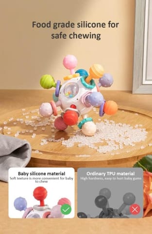 StarAndDaisy Teether Teething Toys for Baby 6-12 Months Kids, Soft Silicone & BPA Free (Mball-Grey-Multicolor)