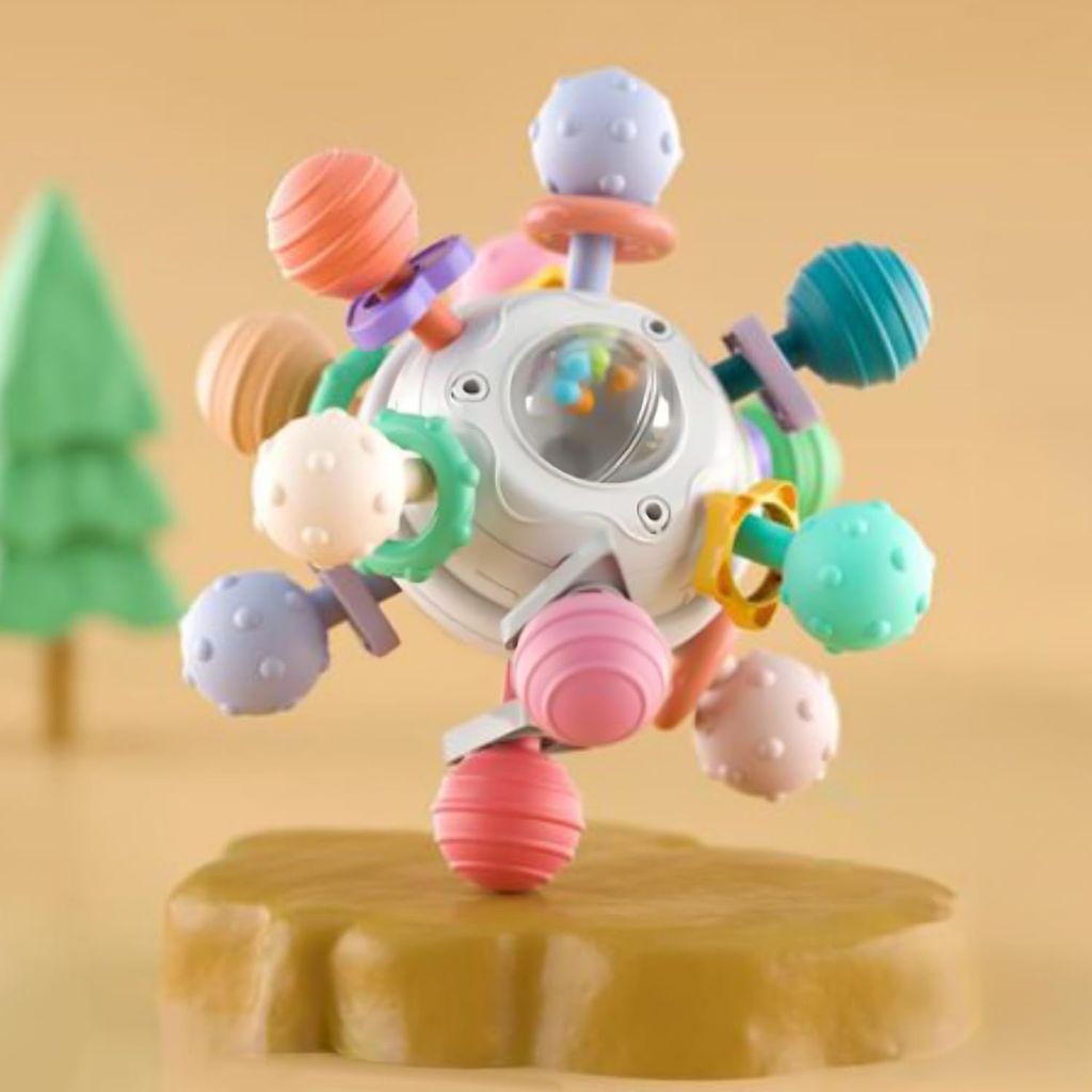 StarAndDaisy Teether Teething Toys for Baby 6-12 Months Kids, Soft Silicone & BPA Free (Mball-Grey-Multicolor)