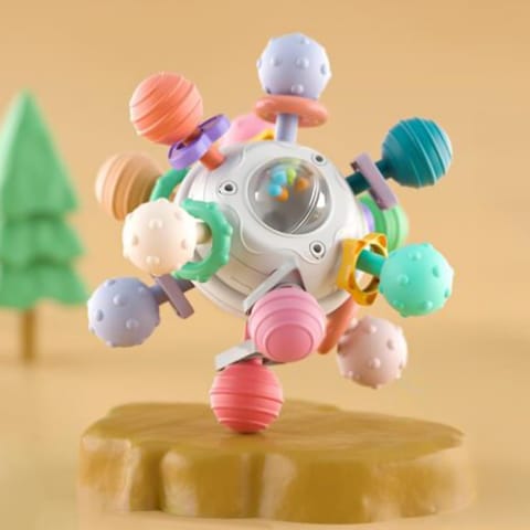 StarAndDaisy Teether Teething Toys for Baby 6-12 Months Kids, Soft Silicone & BPA Free (Mball-Grey-Multicolor)