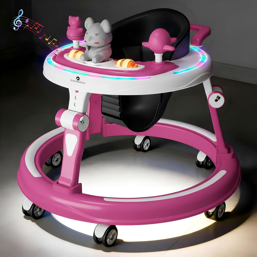 StarAndDaisy Baby Walkers for 9 Month+ Baby Boy Girl / 360° Walker for Kids with RGB Light, 7 Level Height Adjustment/Baby Walker with Switchable Food & Musical Toy Tray.