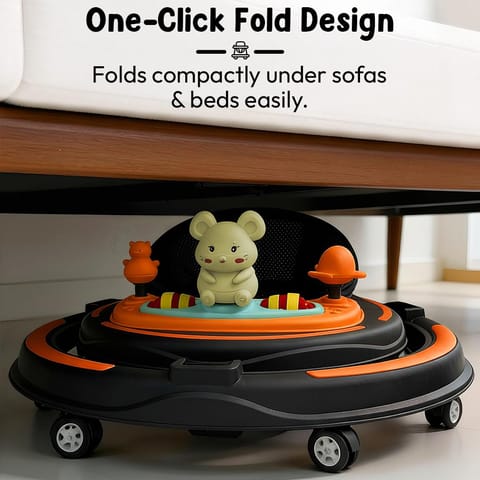 StarAndDaisy Baby Walkers for 9+, 6-24 Month Baby boy & Girl 360° Walker for Kids for 6-24 Months with 7 Level Height Adjustment, Baby Walker with Switchable Food & Musical Toy Tray -Orange Black