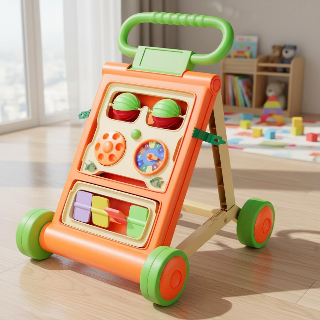 Uonibaby by StarAndDaisy Baby Walkers for 6-18 Month Baby Boy & Girl/Baby Activity Walker Learning Push Walker with Foldable Music and Toy Bar/Walker for Kids - Orange