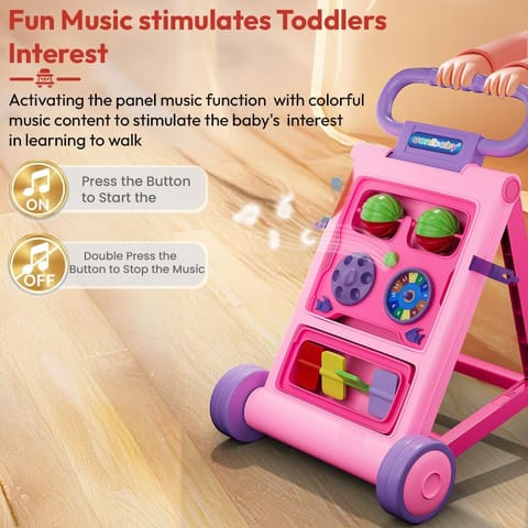 Uonibaby by StarAndDaisy Baby Walkers for 6-18 Month Baby Boy & Girl/Baby Activity Walker Learning Push Walker with Foldable Music and Toy Bar/Walker for Kids - Pink