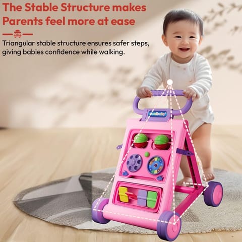 Uonibaby by StarAndDaisy Baby Walkers for 6-18 Month Baby Boy & Girl/Baby Activity Walker Learning Push Walker with Foldable Music and Toy Bar/Walker for Kids - Pink