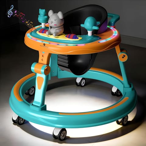 StarAndDaisy Baby Walkers 6-24 Month Boy & Girl / 360° Walker for Kids 1 Years with Multi Adjustable Height/Multi-Function Baby Walker with Anti-Rollover - (Green -Orange)