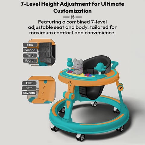 StarAndDaisy Baby Walkers 6-24 Month Boy & Girl / 360° Walker for Kids 1 Years with Multi Adjustable Height/Multi-Function Baby Walker with Anti-Rollover - (Green -Orange)