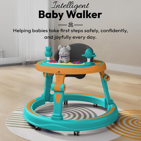 StarAndDaisy Baby Walkers 6-24 Month Boy & Girl / 360° Walker for Kids 1 Years with Multi Adjustable Height/Multi-Function Baby Walker with Anti-Rollover - (Green -Orange)