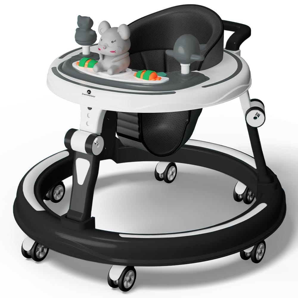 StarAndDaisy 360 Baby Walker 6-24 Months / 7 Level Height Adjustment Walker for Kids Boy and Girl with Switchable Food & Musical Toy Tray/Premium Baby Walker - Black