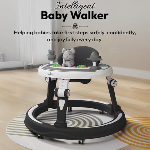 StarAndDaisy 360 Baby Walker 6-24 Months / 7 Level Height Adjustment Walker for Kids Boy and Girl with Switchable Food & Musical Toy Tray/Premium Baby Walker - Black