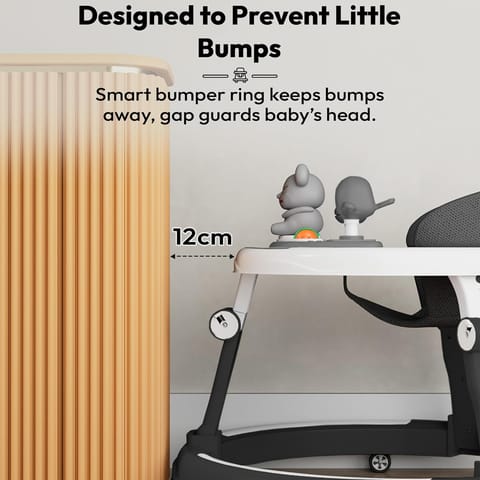 StarAndDaisy 360 Baby Walker 6-24 Months / 7 Level Height Adjustment Walker for Kids Boy and Girl with Switchable Food & Musical Toy Tray/Premium Baby Walker - Black