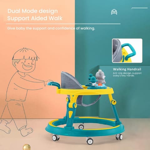 StarAndDaisy 360 Baby Walker 6-24 Months / 7 Level Height Adjustment Walker for Kids Boy and Girl with Switchable Food & Musical Toy Tray/Premium Baby Walker - GreenYellow