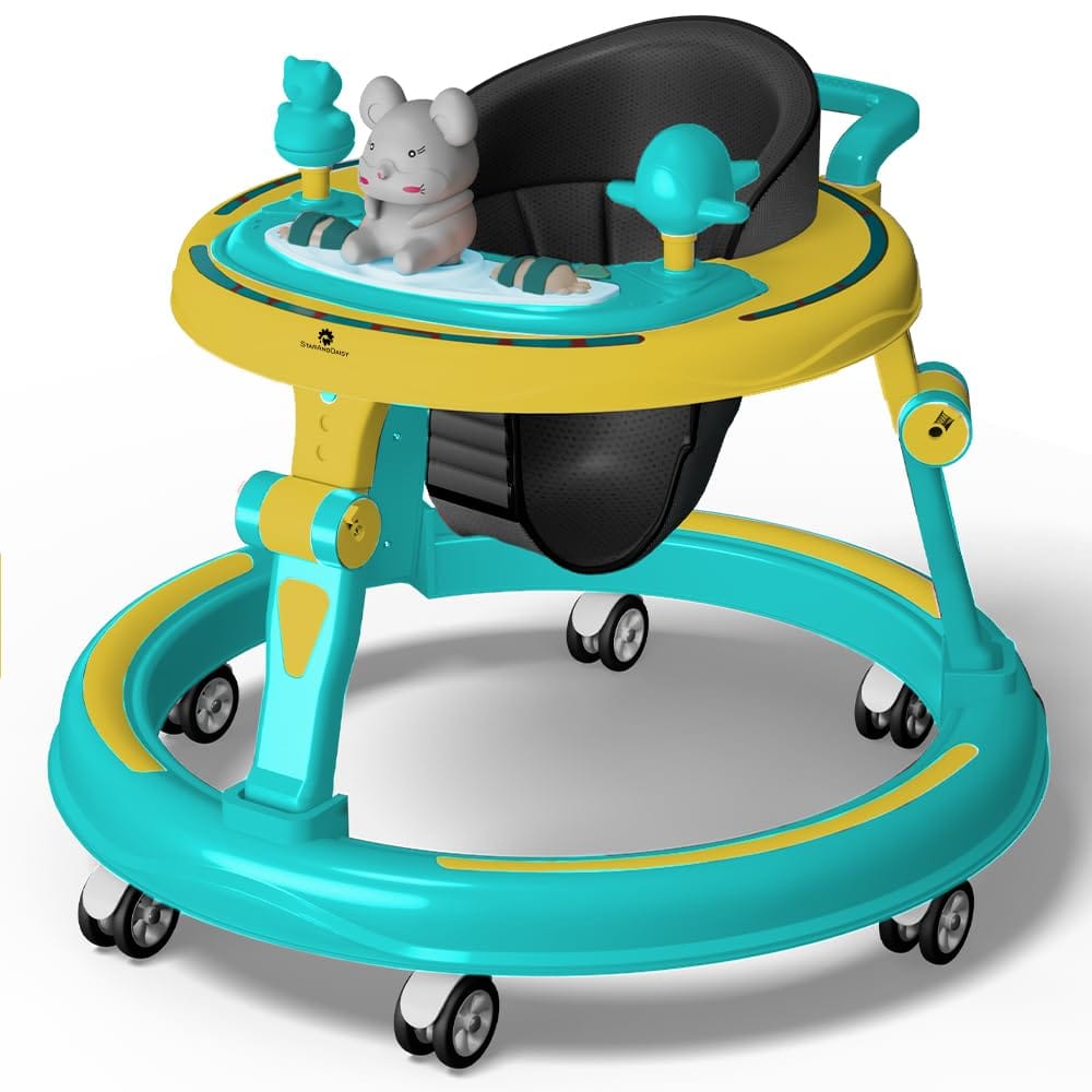 StarAndDaisy 360 Baby Walker 6-24 Months / 7 Level Height Adjustment Walker for Kids Boy and Girl with Switchable Food & Musical Toy Tray/Premium Baby Walker - GreenYellow