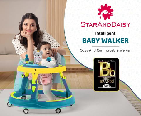 StarAndDaisy 360 Baby Walker 6-24 Months / 7 Level Height Adjustment Walker for Kids Boy and Girl with Switchable Food & Musical Toy Tray/Premium Baby Walker - GreenYellow
