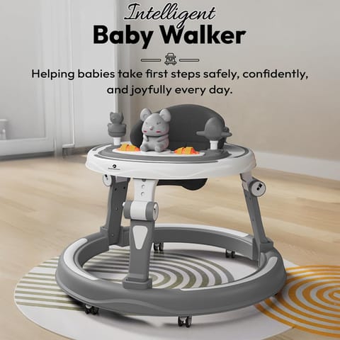 StarAndDaisy 360 Baby Walker 6-24 Months / 7 Level Height Adjustment Walker for Kids Boy and Girl with Switchable Food & Musical Toy Tray/Premium Baby Walker - Grey