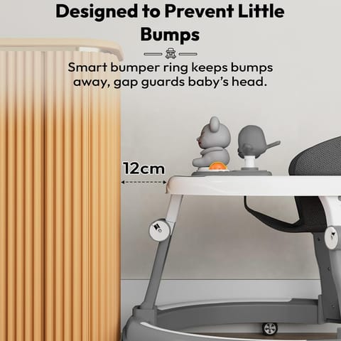 StarAndDaisy 360 Baby Walker 6-24 Months / 7 Level Height Adjustment Walker for Kids Boy and Girl with Switchable Food & Musical Toy Tray/Premium Baby Walker - Grey