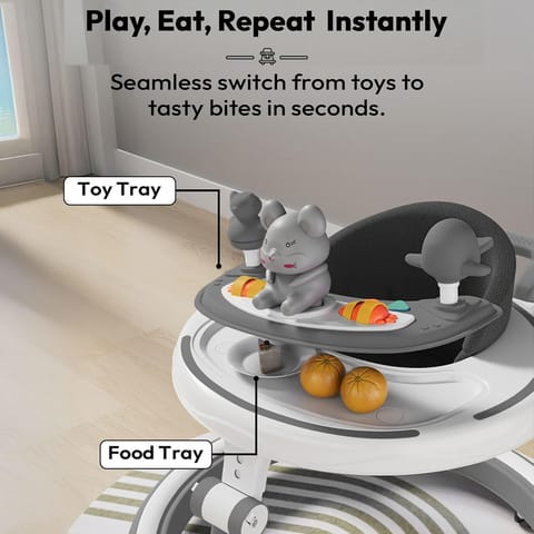 StarAndDaisy 360 Baby Walker 6-24 Months / 7 Level Height Adjustment Walker for Kids Boy and Girl with Switchable Food & Musical Toy Tray/Premium Baby Walker - Grey