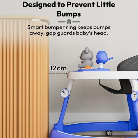 StarAndDaisy 360 Baby Walker 6-24 Months / 7 Level Height Adjustment Walker for Kids Boy and Girl with Switchable Food & Musical Toy Tray/Premium Baby Walker - Nevy Blue
