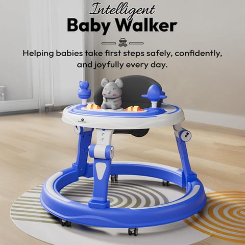StarAndDaisy 360 Baby Walker 6-24 Months / 7 Level Height Adjustment Walker for Kids Boy and Girl with Switchable Food & Musical Toy Tray/Premium Baby Walker - Nevy Blue