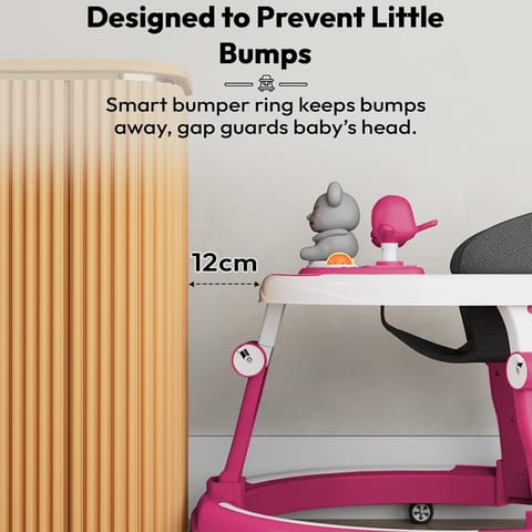 StarAndDaisy 360 Baby Walker 6-24 Months / 7 Level Height Adjustment Walker for Kids Boy and Girl with Switchable Food & Musical Toy Tray/Premium Baby Walker - Pink