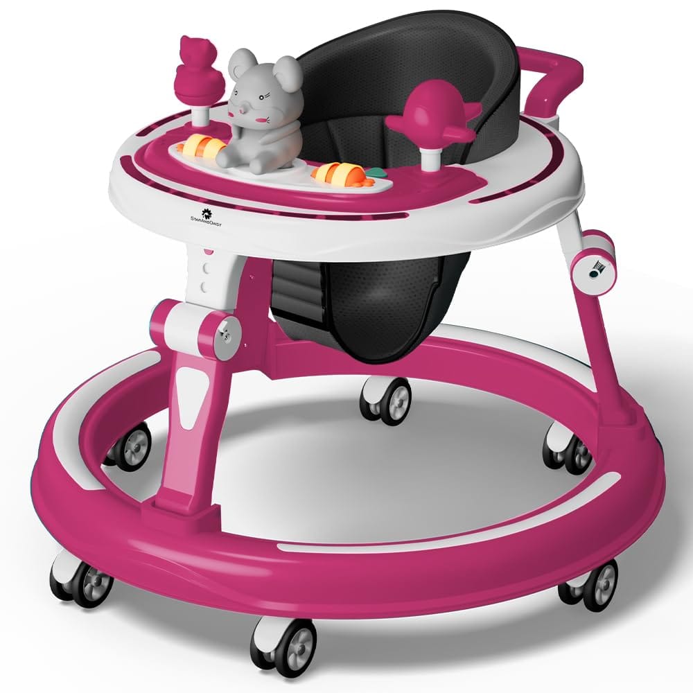 StarAndDaisy 360 Baby Walker 6-24 Months / 7 Level Height Adjustment Walker for Kids Boy and Girl with Switchable Food & Musical Toy Tray/Premium Baby Walker - Pink