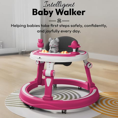 StarAndDaisy 360 Baby Walker 6-24 Months / 7 Level Height Adjustment Walker for Kids Boy and Girl with Switchable Food & Musical Toy Tray/Premium Baby Walker - Pink