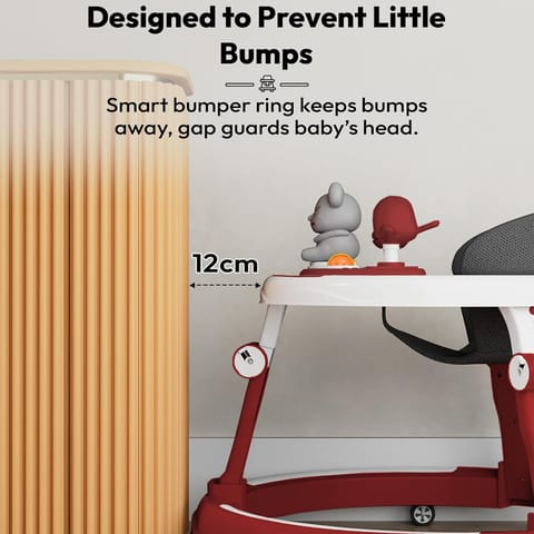 StarAndDaisy 360 Baby Walker 6-24 Months / 7 Level Height Adjustment Walker for Kids Boy and Girl with Switchable Food & Musical Toy Tray/Premium Baby Walker - Red