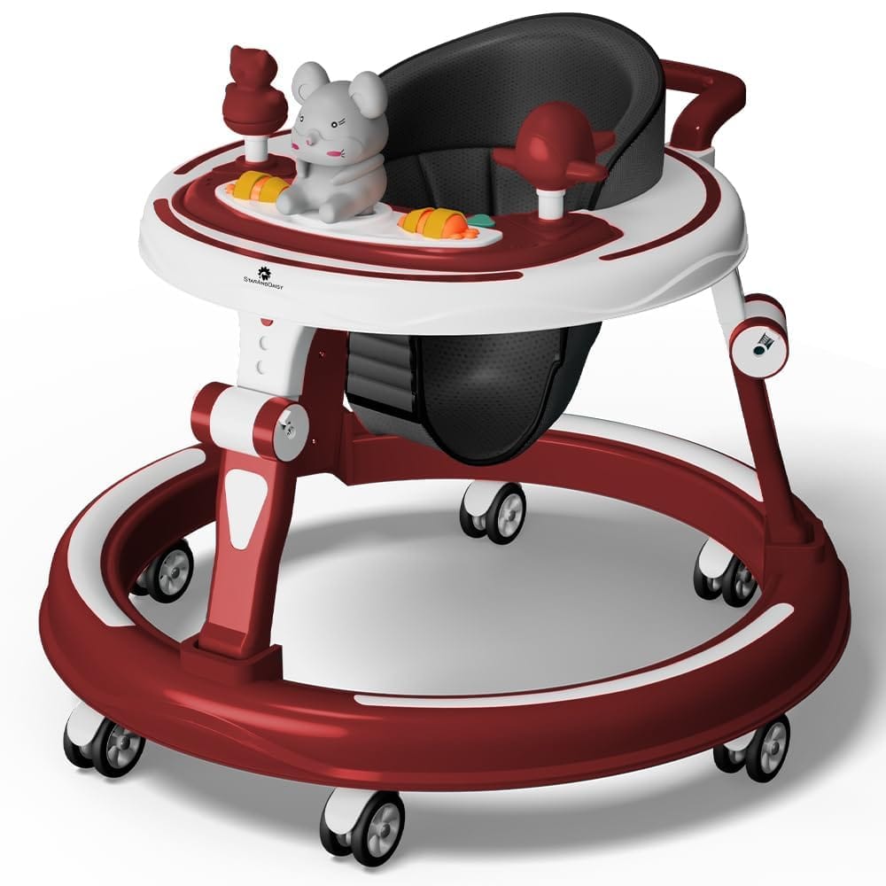 StarAndDaisy 360 Baby Walker 6-24 Months / 7 Level Height Adjustment Walker for Kids Boy and Girl with Switchable Food & Musical Toy Tray/Premium Baby Walker - Red