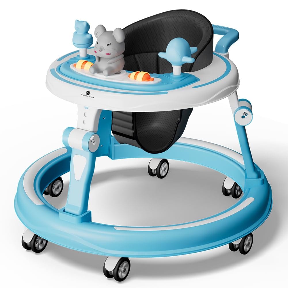 StarAndDaisy 360 Baby Walker 6-24 Months / 7 Level Height Adjustment Walker for Kids Boy and Girl with Switchable Food & Musical Toy Tray/Premium Baby Walker - Sky Blue